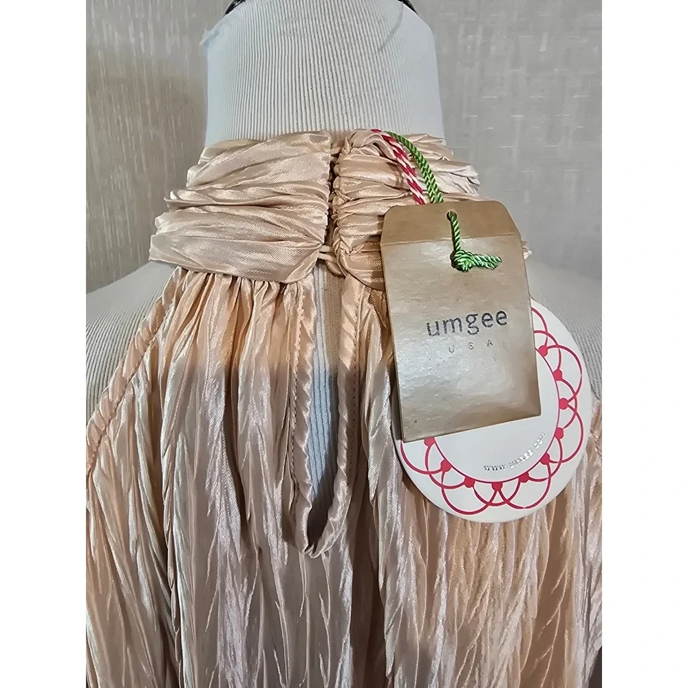 Umgee Champagne Pink Crinkle Pleat Halter Top Chain Neck A0916 Size M NEW‎